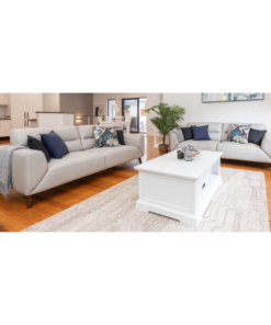 Sophisticated Sonoma 3+2 lounge in Silver, Gunmetal, or Tangerine, with quilted leather seats and sturdy timber legs for a premium finish.