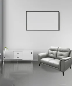 Stylish 2 seater lounge leather featuring side pillow arms, dark walnut timber legs, and premium leather for a sleek, contemporary design.