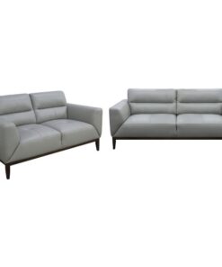 Elegant Sonoma 3+2 lounge with quilted leather seats, lumbar support, and timber legs, perfect for modern living spaces.