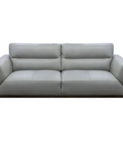 Stylish 3+2 Sonoma lounge with quilted leather upholstery, timber legs, and lumbar support, available in Silver, Gunmetal, or Tangerine.