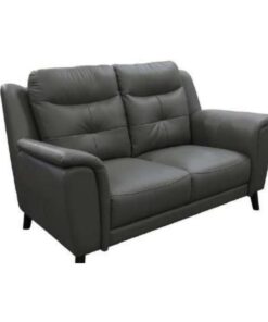Silver or Gunmetal 2 seater lounge with side pillow arms, channelled high-back cushions, and 100% leather upholstery for modern luxury.