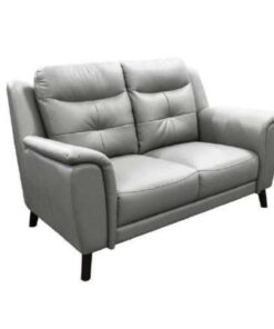 Luxurious 2 seater lounge with channelled high-back cushions, leather upholstery, and sturdy timber legs in dark walnut finish.