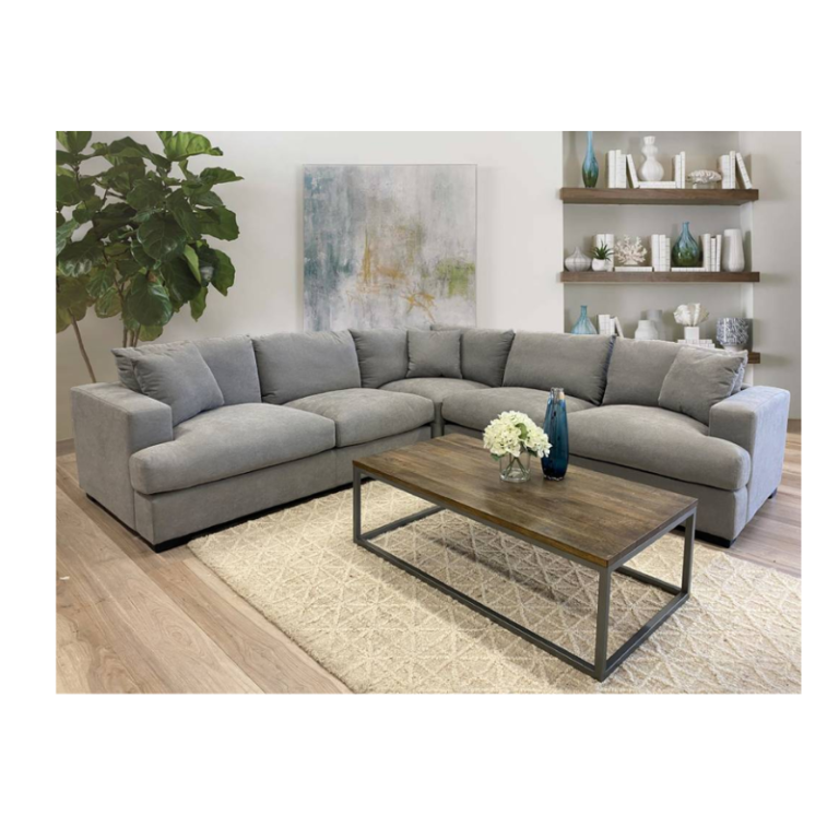 Dark Grey or Light Grey 5 seater lounge with high-performance polyester upholstery, goose feather cushions, and a sturdy timber frame for modern elegance.