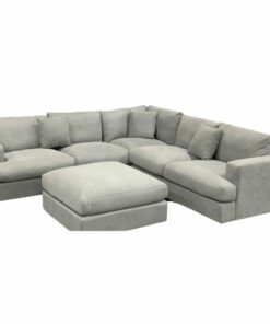 Dark Grey Hasting Lounge with Ottoman, goose feather cushions, and three scatter cushions, in a modern living room.