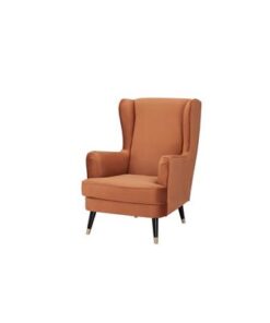 Armchair with high-resilience foam and pine frame, set in a versatile living room.