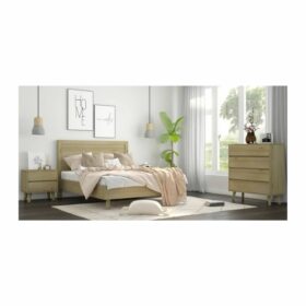 Wentworth 4PC Kit with brushed smoke finish, panel headboard, integrated handles, and elegant tapered legs for added charm.