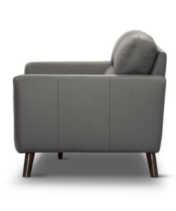 Stylish 2-seater chaise lounge with quilted leather upholstery, timber legs, and lumbar support, available in Silver, Tangerine, or Gunmetal.