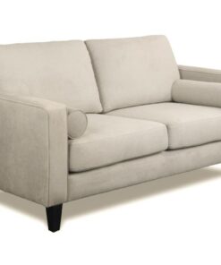 Comfortable 2-seater fabric lounge with bolsters, high-density foam seating, and spring support, available in Loft Graphite or Loft Nougat.