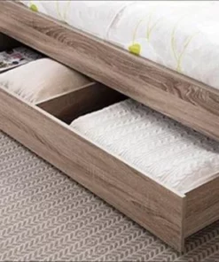 Practical Fiji Mocha Bed Suite with roll-out storage drawers, bookcase headboard, three-phase night light, and tallboy with mirror.