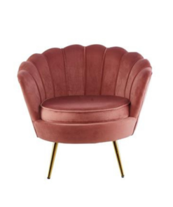 Serena Armchair with plush velvet and gold metal legs, set in a luxurious living room.