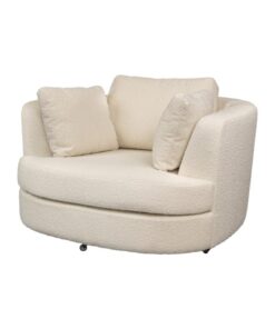 Luxurious swivel chaise lounge chair with scatter cushions, matching ottoman, and a 360-degree swivel for versatile seating.