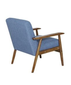 Elegant armchair with solid wood frame, plush polyester fabric, supportive springs, and rubberwood legs.