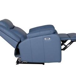 Black Peggy LTH Recliner with padded armrests and premium leather, enhancing a cozy space.