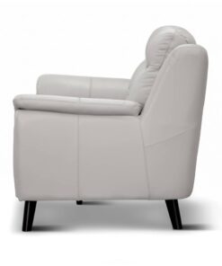 Modern 3 seater lounge with side pillow arms, channelled seat cushions, and premium leather upholstery, available in Silver or Gunmetal.