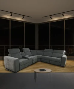 Triopli Corner Modular Lounge with electric recliners and headrests, enhancing a luxurious living space.