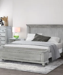 Solid wood Kamyyn Queen Bedroom Set includes a queen bed with blanket box, two bedsides, and a tallboy.