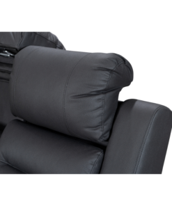 Black Excaliber 3-Seater Lounge with adjustable headrests and under-seat LED lighting, enhancing a cozy space.