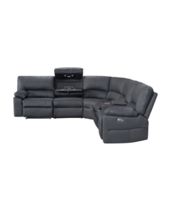 Modular Excaliber Lounge with console and electric recliners, displayed in a chic entertainment room.