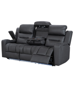 Excaliber 3-Seater Lounge with smart cup holder and arm storage, displayed in a chic entertainment room.