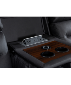 Black Excaliber 3-Seater Lounge with dual motors and reading lights, in a contemporary living space.