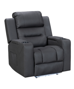 Excaliber Single Seater Lounge with smart cup holder and arm storage, displayed in a chic relaxation room.