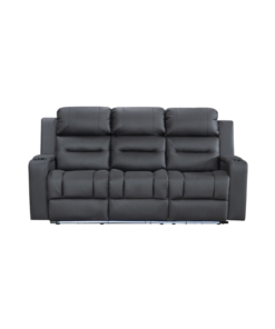 Black Excaliber 3-Seater Lounge with dual electric recliners and LED cup holder, set in a modern living room.
