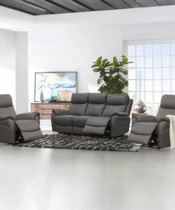 Silver Camden LTH Lounge Set with full leather upholstery and lumbar support, in a stylish lounge area.
