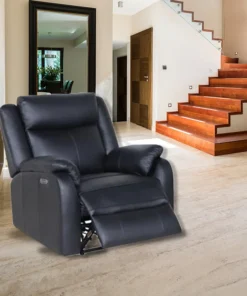 Marine Blue Peggy LTH Recliner with electric recliner and lumbar support, in a stylish lounge.