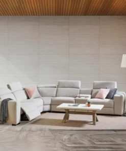 Spacious Triopli Corner Modular Lounge with premium materials and recliners, displayed in a stylish lounge area.