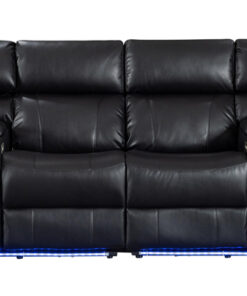 2 recliners and 3 seater lounge set featuring power reclining seats, reading lights, and premium black leather upholstery.