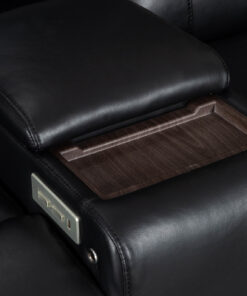 Premium 2 and 3 seater lounge set with power reclining seats, reading lights, and a sleek black leather design.