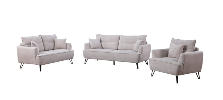 Lydia Lounge with beige finish and versatile seating, set in a sophisticated living room.